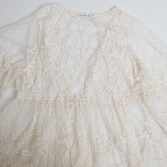 Suzy Shier White Floral Embroidered Mesh Kimono Duster Cover Up One Size - Picture 9 of 13